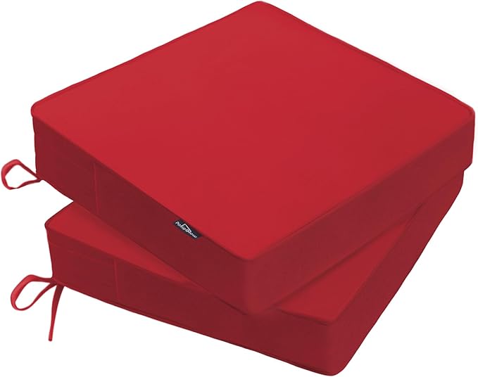 PatioGlow Outdoor Chair Cushions 20 x 20 x 3 Inch, Waterproof & Fade Resistant Patio Seat Cushion for Furniture with Handle and Ties, Thick Seating Pads for Outside Sofa Couch Set of 2, Red by CushionHavenfortheOutdoors