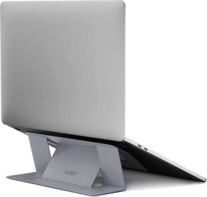 MOFT Laptop Stand for Desk, Stick-On Computer Stand with Dual-Angle, Ergonomic Laptop Riser Holder for Travel, Foldable & Portable MacBook Stand Fits 11.6"-16" Laptops, Silver by MOFT