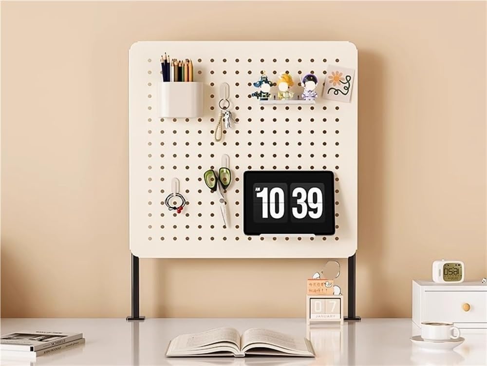 Clamp-on Desk Pegboard, Carbon Steel Desktop Pegboard Organizer with 4 Hooks, Standing Peg Board for Home Office, Desk Organizer Desk Accessories, No-Drill(15.7x15.7in) - Image 7