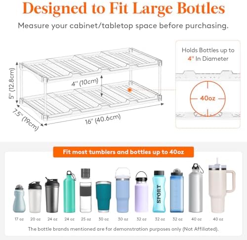 Lifewit Stackable Water Bottle Organizer, Clear Tumbler Holder for Cabinet - Image 2