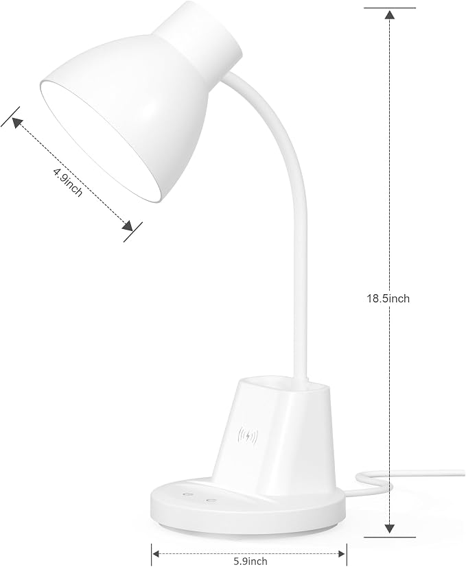 10W Wireless Charging LED Desk Lamp with Pen Holder, CRI 95, White | 800LM, 3 Modes, 360°Flexible Arm, Touch, Brightness, Table Lamp for Home Office, Dorm, Bedside, Study, Reading, with Adapter - Image 9