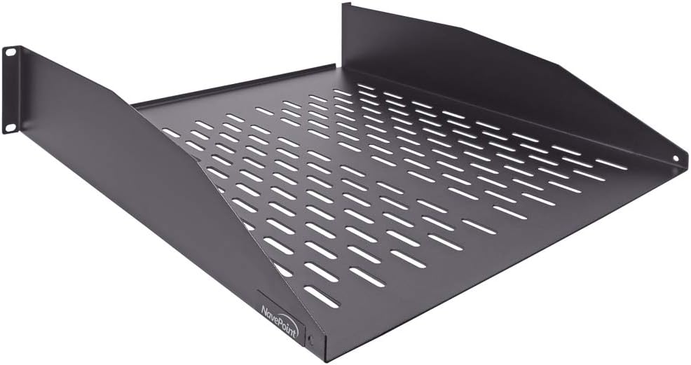 Navepoint 2U 19-Inch Universal Vented Rack Mount Cantilever Server Cabinet Shelf 18-Inches Deep with Lip Black by NavePoint