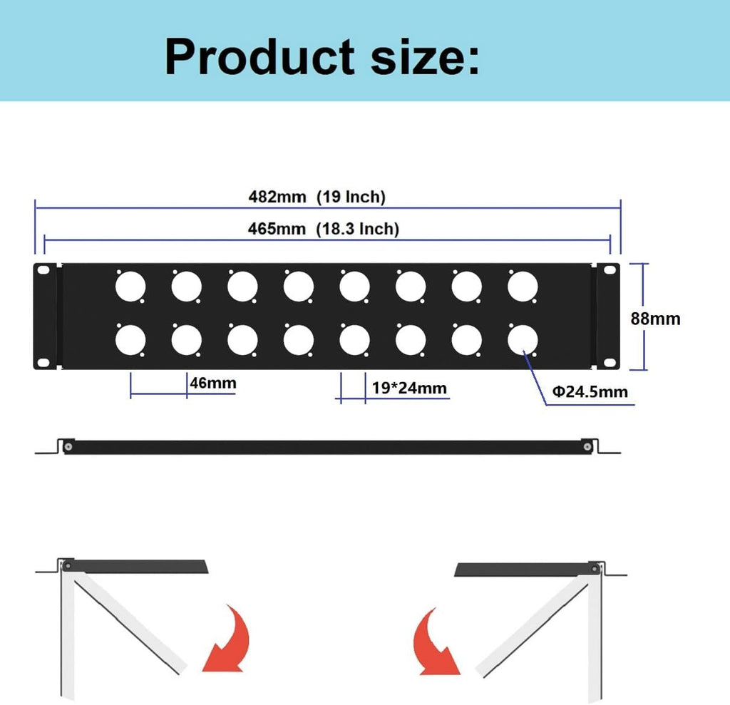 2U Hinged Rack Component Panel with 16 D-Series Punch-Out Holes for 19 inches AV, Sound, Computer Equipment Racks (2U16DBP) (Pack of 2) - Image 2