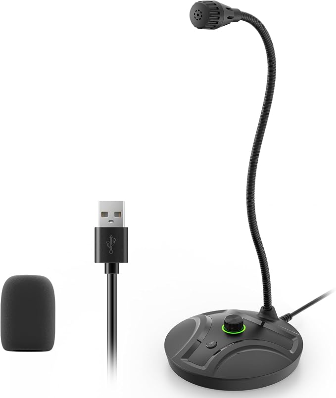 USB Computer Microphone, Plug & Play Desktop Condenser Mic for PC | mic with volume knob & mute. with Windows/Mac. For YouTube, gaming, streaming, podcast, recording. Black. by Unknown