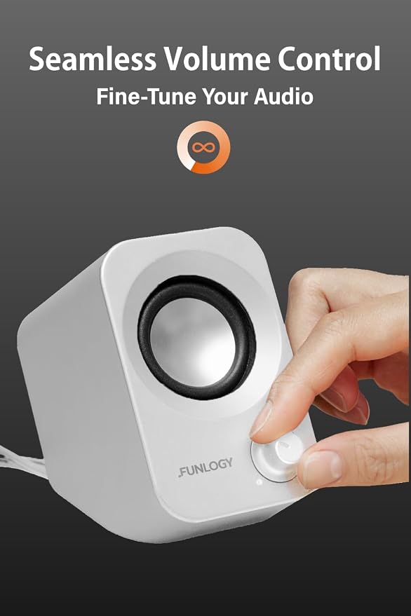 FUNLOGY Speaker - 14W Stereo PC Speakers, USB Powered, Compact Size with 30° Tilt Design, Volume Dial Control, for Desktop, Laptop, Monitor, Gaming Consoles, White - Image 6