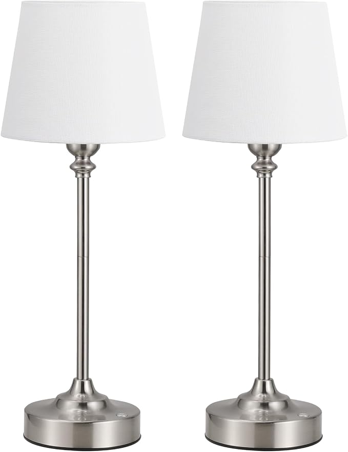 Kakanuo Cordless Table Lamps Rechargeable Set - 2 Pack Silver 4000mAH Battery Operated Lamps for Decor, 3000K Stepless Dimming Touch Wireless Lamp for Bedroom, Dining Table, Living Room, White Shade - Image 7