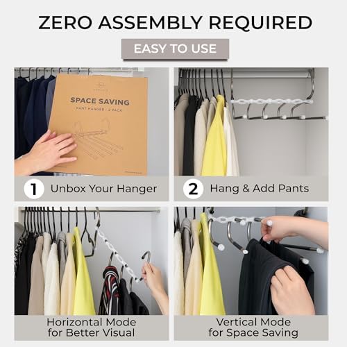MORALVE Pants Hangers Space Saving - 2 Pack - Non-Slip Multi-Layer Space Saving Hangers - Multifunctional Clothing Rack for Closet Storage - Ideal for Jeans, Trousers, Skirts, Scarves & Slacks (White) - Image 6