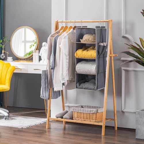 YOUDENOVA Hanging Closet Organizer and Storage for Clothes, 4-Shelf, Grey | Locker/RV/Camper Organizer, Side Pocket, Hanging Shelves for Small Closet, Dorm Room Essentials for Guys, Breathable Fabric - Image 6