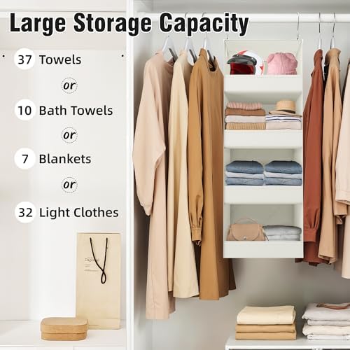 GRANNY SAYS 4-Shelf Hanging Closet Organizer, Foldable Storage, Beige | 44 lb Capacity, No-Sag Support, Keeps Clothes Neat, Folds Flat, Fits RV, Dorm & Small Closets - Image 4
