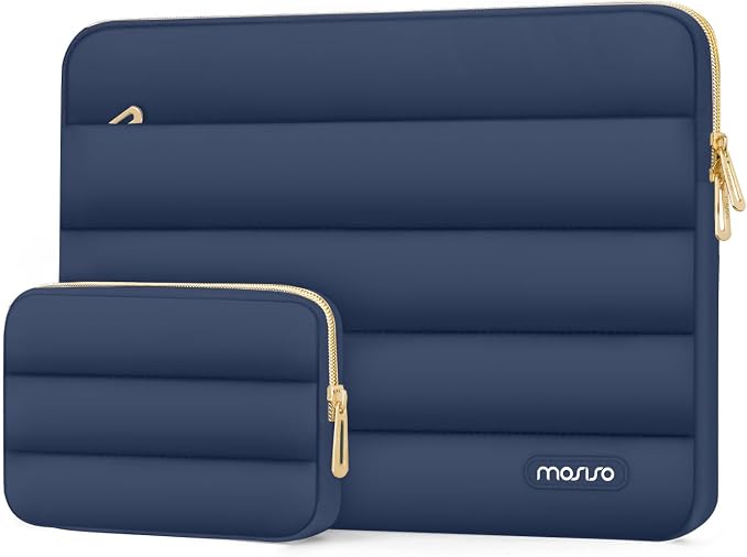 MOSISO Laptop Case 13.3 inch,13-13.3 inch Puffy Laptop Sleeve Carrying Case | Compatible with MacBook Neo/Air 13.6/Pro 13/14, HP Dell ASUS Lenovo, Polyester Horizontal Bag with Small Case,Midnight Blue by MOSISO