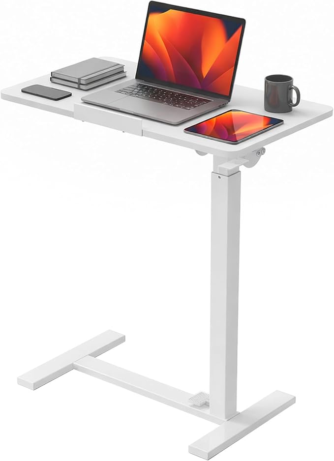 DUMOS Adjustable Rolling Desk, Standing Desks, Overbed Table | Mobile Hidden Wheels, Portable Laptop Computer Workstation, Bed Sofa Couch Use, Milk by DumosLifestyle