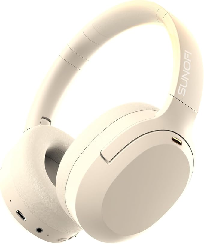 Hybrid Active Noise Cancelling Headphones, Wireless Over Ear Bluetooth Headphones with Mic, 40H Playtime, Hi-Res Audio, Deep Bass, Foldable Comfort Fit Ear Cups for Travel, Office, Home (White) by HeartheFutureLivetheMoment