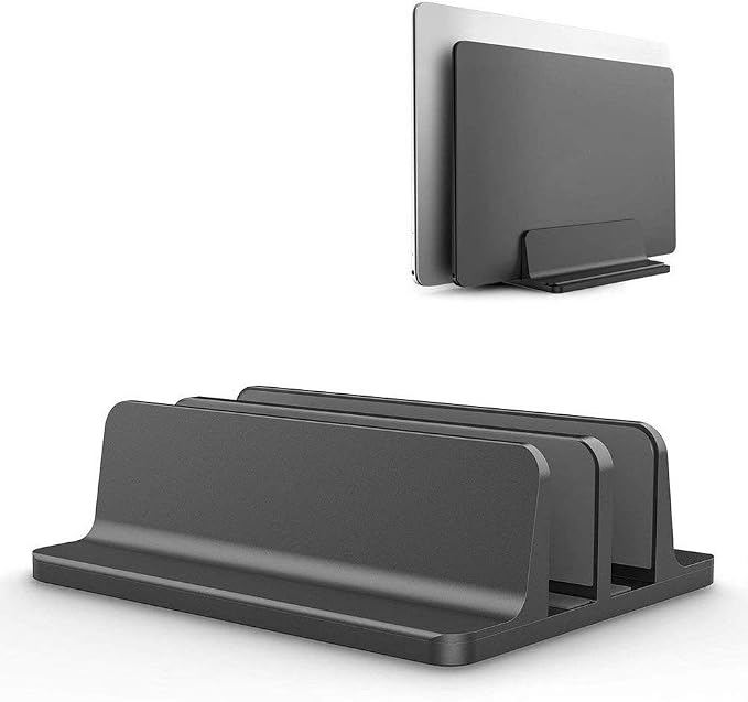 Universal Laptop Vertical Stand, Dual Desktop Adjustable Notebook Stand (up to 17.3 inches) for Samsung/HP/Dell/Chrome Book laptops (Black) by POANW