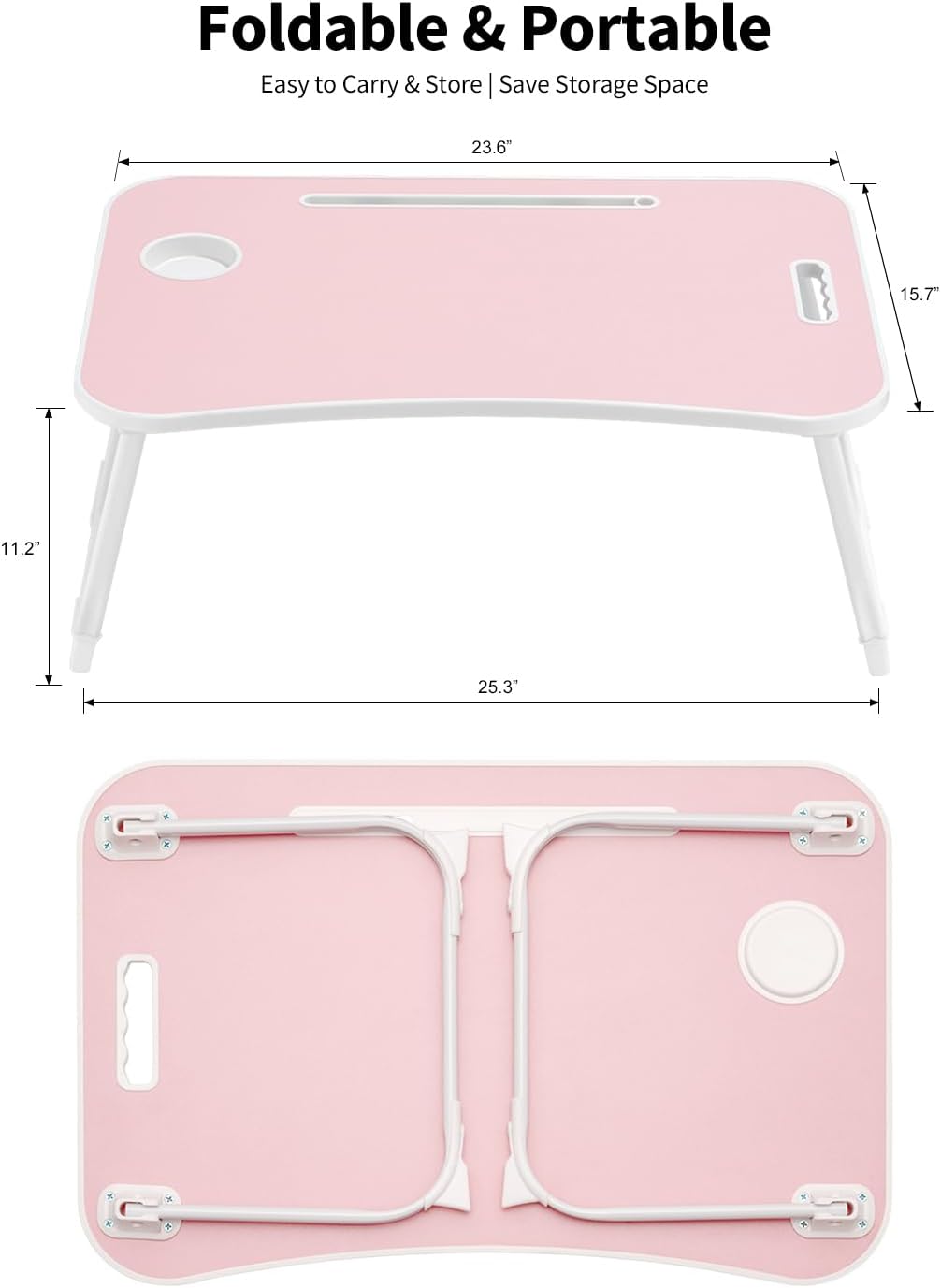 Folding Lap Desk Bed Desk Laptop Table Tray, Breakfast Serving Tray, Portable & Lightweight Mini Table for Sofa Couch Floor - Pale Pink - Image 5