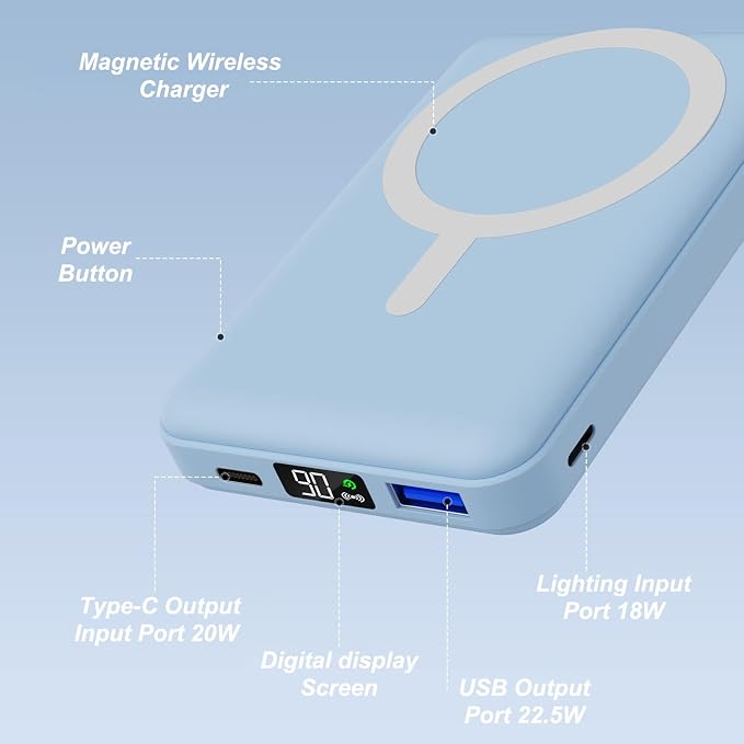 AOGUERBE Magnetic Power Bank, 10000mAh Wireless Portable Charger with Stand | 22.5W PD Fast Charging for Magsafe Battery pack, LED Display, Travel Essential Magnetic Phone Charger for iPhone 17-12 Series - Image 2