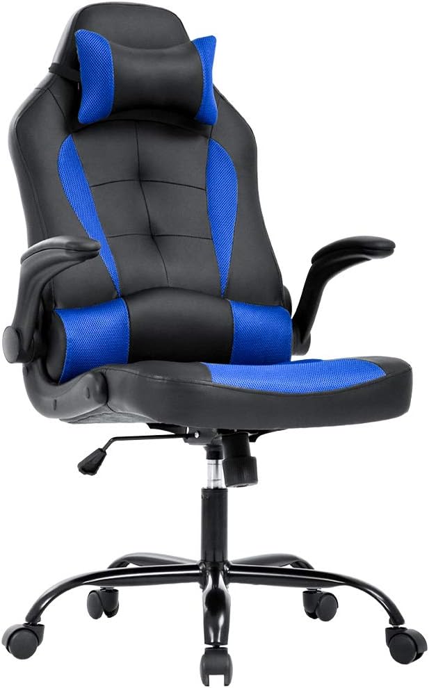 BestOffice | Gaming Chair | Blue | PU Leather | with Lumbar Support | Ergonomic Racing Style Desk Chair with Recline, Padded Armrests, Headrest, Swivel & Caster Wheels | for Gamers, Home, Office by BestOffice