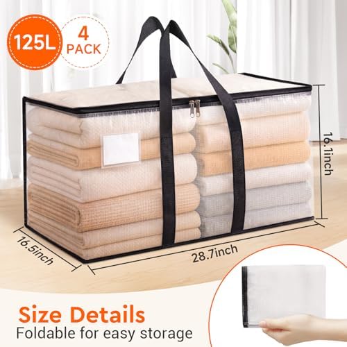 BlissTotes Moving Bags, 125L 4-Pack Storage Bags, Moving Boxes | Moving Box Heavy Duty Extra Large, Moving Totes with Zipper, Large Packing Bag with Reinforced Handles, Packaging Moving - Image 2
