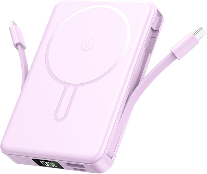 Magnetic Portable Charger 10000mAh Built in Cable for Magsafe Power Bank | Fast Charging 22.5W ExternalBattery Pack Compatible with iPhone 17/16/15/14/13/12 Pro/Pro Max, Samsung Purple by Unknown