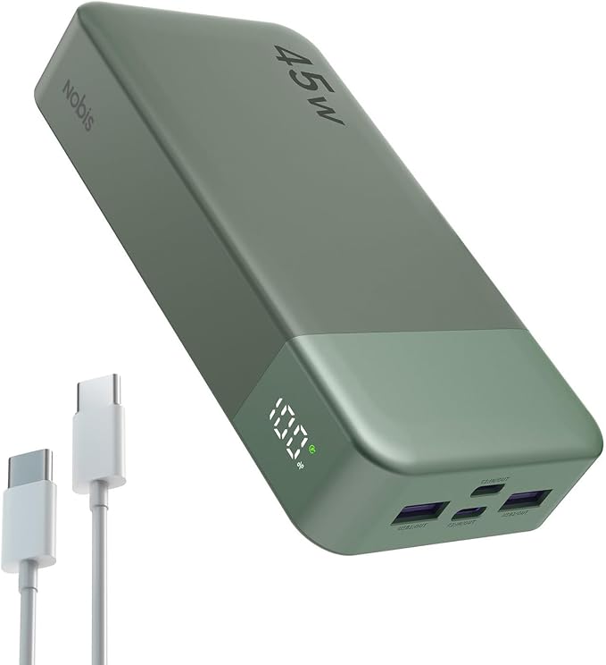 NOBIS Portable Charger 45W 20000mAh Power Bank Fast Charging | 2C+2A Battery Pack with C to C Cable, Battery Bank with Digital Display for iPhone Android Laptop etc by NobisPowerbank
