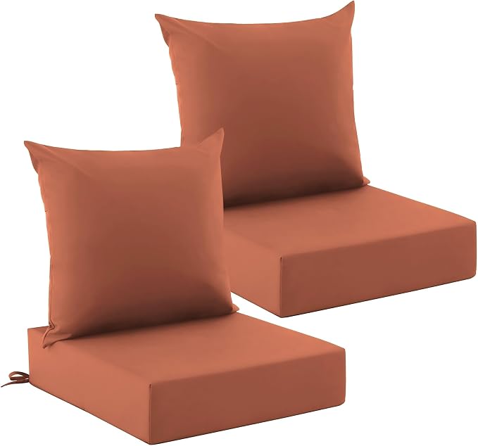 Outdoor Cushions for Patio Furniture, Outdoor Seat Cushion Set 24 x 24 x 5.75 in, Waterproof & Fade Resistant Outdoor Chair Cushions, Patio Chair Cushion with Removable Cover, Set of 2, Spice by Zonamat