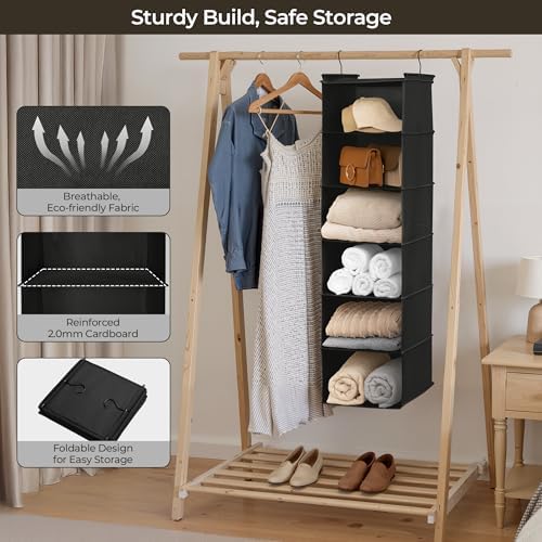 GRANNY SAYS 6-Shelf Hanging Closet Organizer, Foldable Storage, Black | No-Sag Support, Keeps Clothes Neat, Folds Flat, Fits RV, Dorm & Small Closets - Image 4