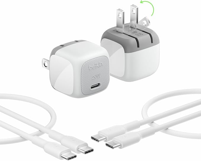 Belkin 20W Compact USB C Charger Block, 2 Pack, Fast Charging for Travel | PD 3.1, Travel Charger, iPad, iPhone 17, Samsung Galaxy, Pixel, AirPods, Apple Watch, Foldable Prongs, 3.3 ft Cables Included by Unknown