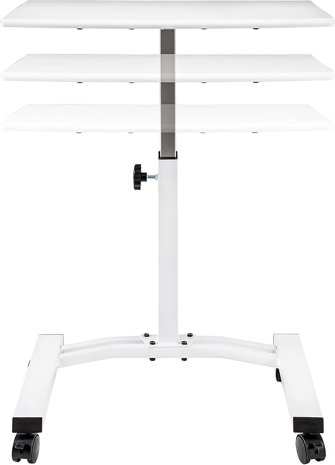 Seville Classics Airlift Mobile Height Adjustable Laptop Stand Computer Workstation for Sitting Classroom Home Office Medical Table w/Wheels, Flat Desk 24", White - Image 7