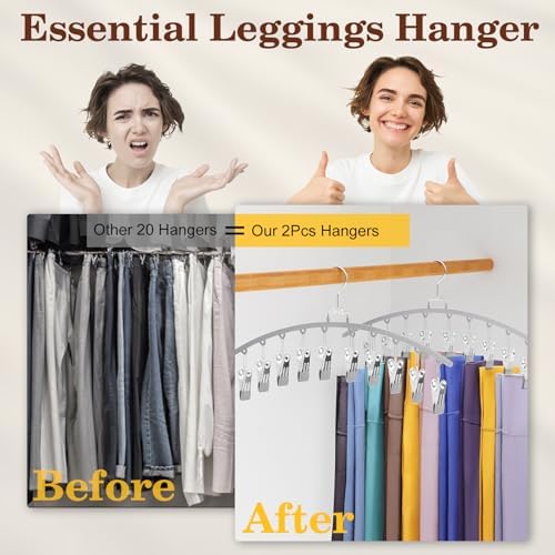 2 Pack Legging Organizer for Closet 360° Swivel, Metal Gym Clothes Organizer w/20 Clips Holds 20 Leggings, Hangers Space Saving, Closet Organizers and Storage, Room Organization Essentials, Grey - Image 4
