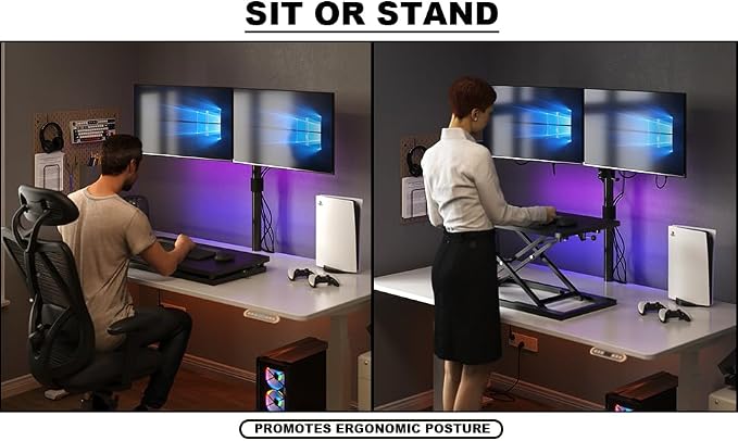 Decoholic 24 inch Height Adjustable Standing Desk Converter（Black） | Scissors Lift Keyboard and Mouse Riser,Ergonomic Sit Stand Workstations，suitable to hold large/small items - Image 7