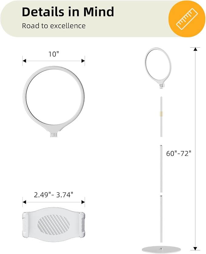 10.5" Ring Light with Stand and Phone Holder, 69" Tripod for iPhone | with Light Professional Led Full Screen Ringlight for Video Recording/Make up/Streaming for YouTube, Tiktok (White) - Image 8