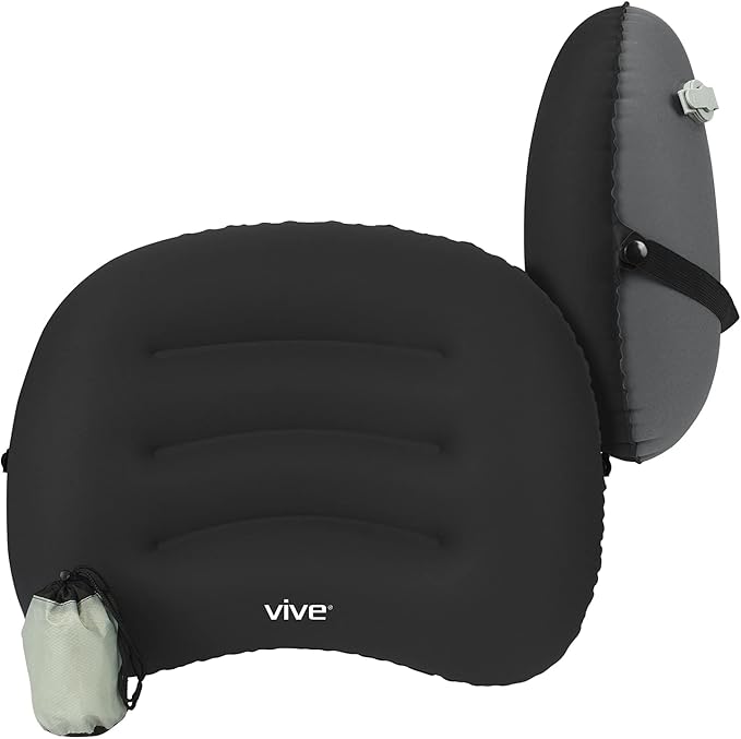 Vive Inflatable Lumbar Pillow - Cushion for Airplane Seat Travel Support - Lower Back Cushion for Car, Office Chair - Adjustable Firm Air Neck Pain, Sciatica Relief - Compact Portable Camping Headrest | Lower Back Cushion for Car, Office Chair - Adjust... by Vive