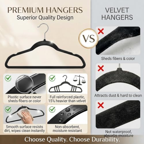 SMARTOR Plastic Hangers 20 Pack - Thin Hangers for Space Saving - Black | Heavy Duty for 11 LBS, 360 Swivel Hooks, Non Slip Notches for Camisole, 0.2" Thin for Small Closet, Durable and Flexible - Image 3