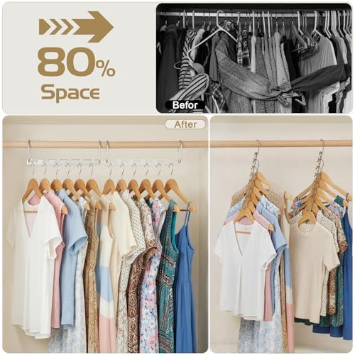HOUSE DAY 10.5 Inch Closet Space Saving Wardrobe Clothing Magic Hangers Oragnizer Heavy Chrome Hangers, Updated Hook Design Pack of 8 | Heavy Duty Hanger Organizer 30 Lbs Capacity, Sturdy Multi Hangers, Closet Space Saver Closet Organizers and Storage ... - Image 3