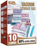 Vacuum Storage Bags, 10 Large Vacuum Seal Bags for Clothing | Extra Large XL, Airtight Triple Seal, Save 80% Space, Hand Pump, Work with Vacuum, Double Zip, Reusable, Easy to Use by HIBAG