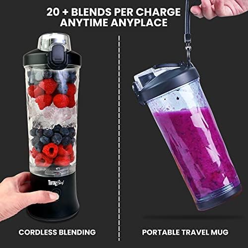 Total Chef Portable Blender - For Smoothies & Protein Shakes, USB Rechargeable Cordless Mini Travel Mixer, Personal Juicer, Ice Crusher, Blender Bottle, Mini Licuadora Portatil, 20oz, Black - Image 3