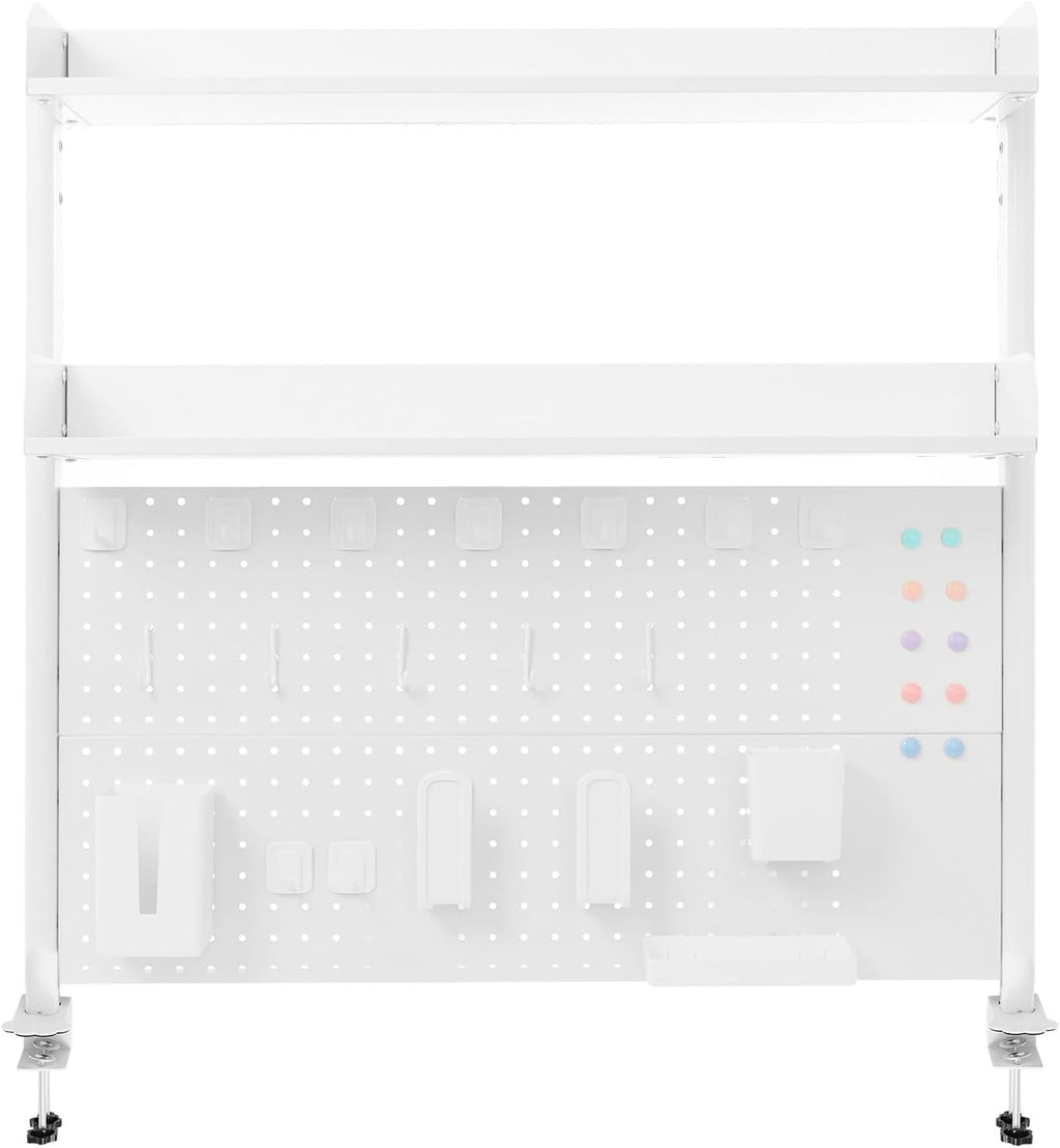Clamp on Desk Shelf with Pegboard, 39.37" Wide Modern Desktop Organizer Bookshelf with 2 Tier Adjustable Storage Shelf for Home Office Desktop Shelving System - Image 5