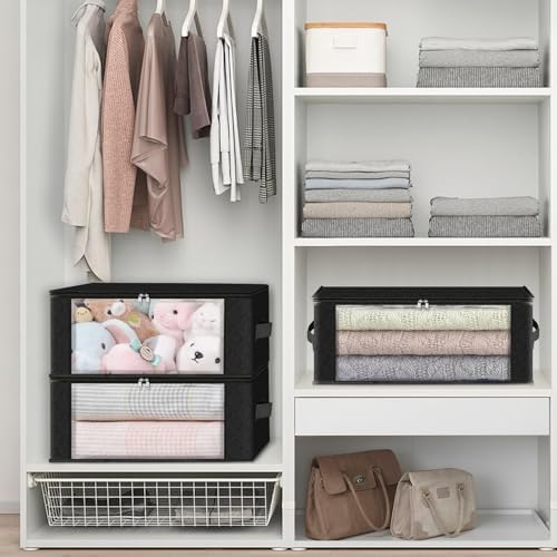HomeHacks 8-Pack Clothes Organizer Storage Bags, 35L Storage Bins, Black | Foldable Storage Box Container with Zippers, Clear Window, Reinforced Handles for Closet, Dorm, Pillows, Bedding, Sweater - Image 5