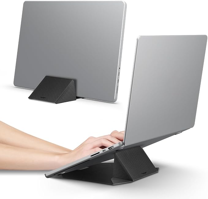 Spigen Slim Fold Portable Vertical Laptop Stand Dock Foldable Ergonomic Angle Lift Anti-Slip Compatible with MacBook Neo, MacBook Air, MacBook Pro 11"-16" and More - Black (LD201-S9) by Unknown