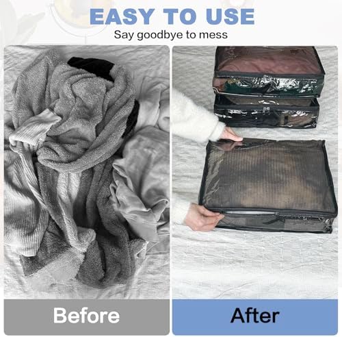 Clear Zippered Plastic Clothes Storage Bags, 6 Pack, Black | Clear Storage Bags with Zipper Plastic Storage Bags for Clothes Sweaters Blankets Sheets, Size: 15.7 x 13.8 x 3.9 Inch - Image 5