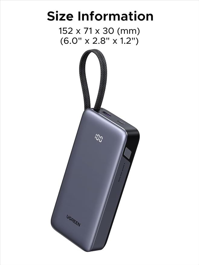 UGREEN Nexode 20000mAh 45W Power Bank, Built-in Cable for iPhone 17 Pro | Built-in USB-C cable, digital display, 3-port. Fast charges for iPhone 17 Pro, S26 Ultra, iPad Pro - Image 9