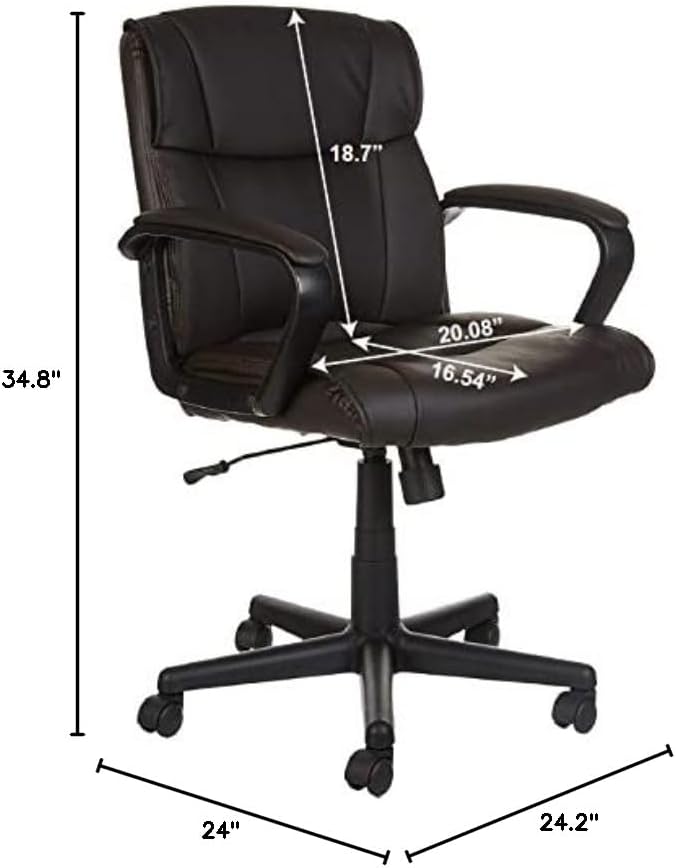 Amazon Basics Office Task Chair with Adjustable Height, 360° Swivel, Padded Armrests, Mid-Back, Rolling, 275 Pound Capacity, 24"D x 24.2"W x 34.8"H, BIFMA Certified, Dark Brown Faux Leather - Image 7