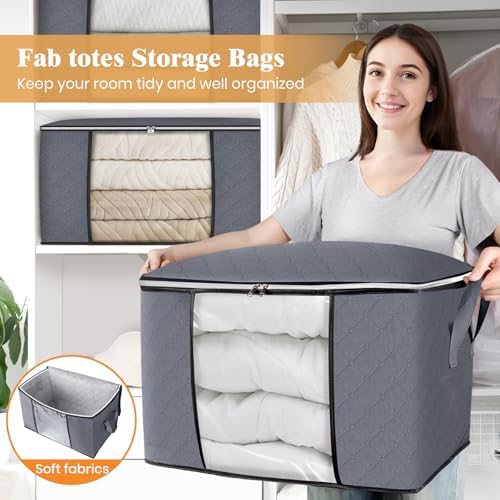 Fab totes 90L Clothes Storage, Foldable Thick Fabric Blanket Storage Bags | Foldable Containers with Zippers,Window and Handles for Organizing Bedroom, Closet, Comforter, Bedding,Dorm essentials - Image 5