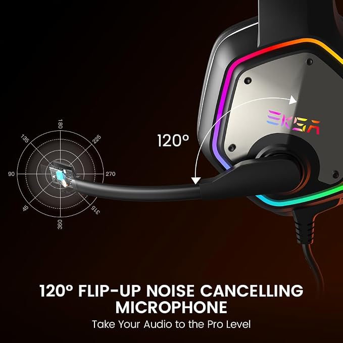EKSA E1000 USB PC Gaming Headset with Mic, 7.1 Surround Sound | Computer Headphones with Microphone Noise Cancelling, RGB Light, Wired Headphones for PS4, PS5 Console, Laptop, Call Center - Image 4