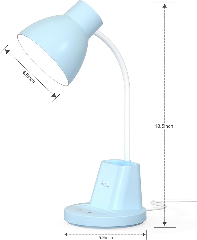 10W Wireless Charging LED Desk Lamp with Pen Holder, CRI 95, Blue | 800LM, 3 Modes, 360°Flexible Arm, Touch, Brightness, Table Lamp for Home Office, Dorm, Bedside, Study, Reading, with Adapter - Image 9
