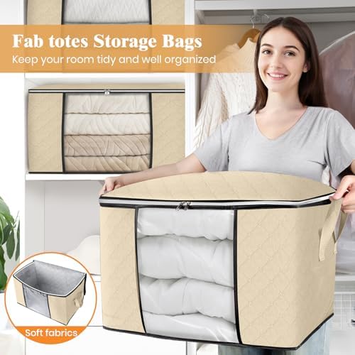 Fab totes 90L Clothes Storage, Foldable Thick Fabric Blanket Storage Bags | Foldable Containers with Zippers,Window and Handles for Organizing Bedroom, Closet, Comforter, Bedding,Dorm essentials - Image 5