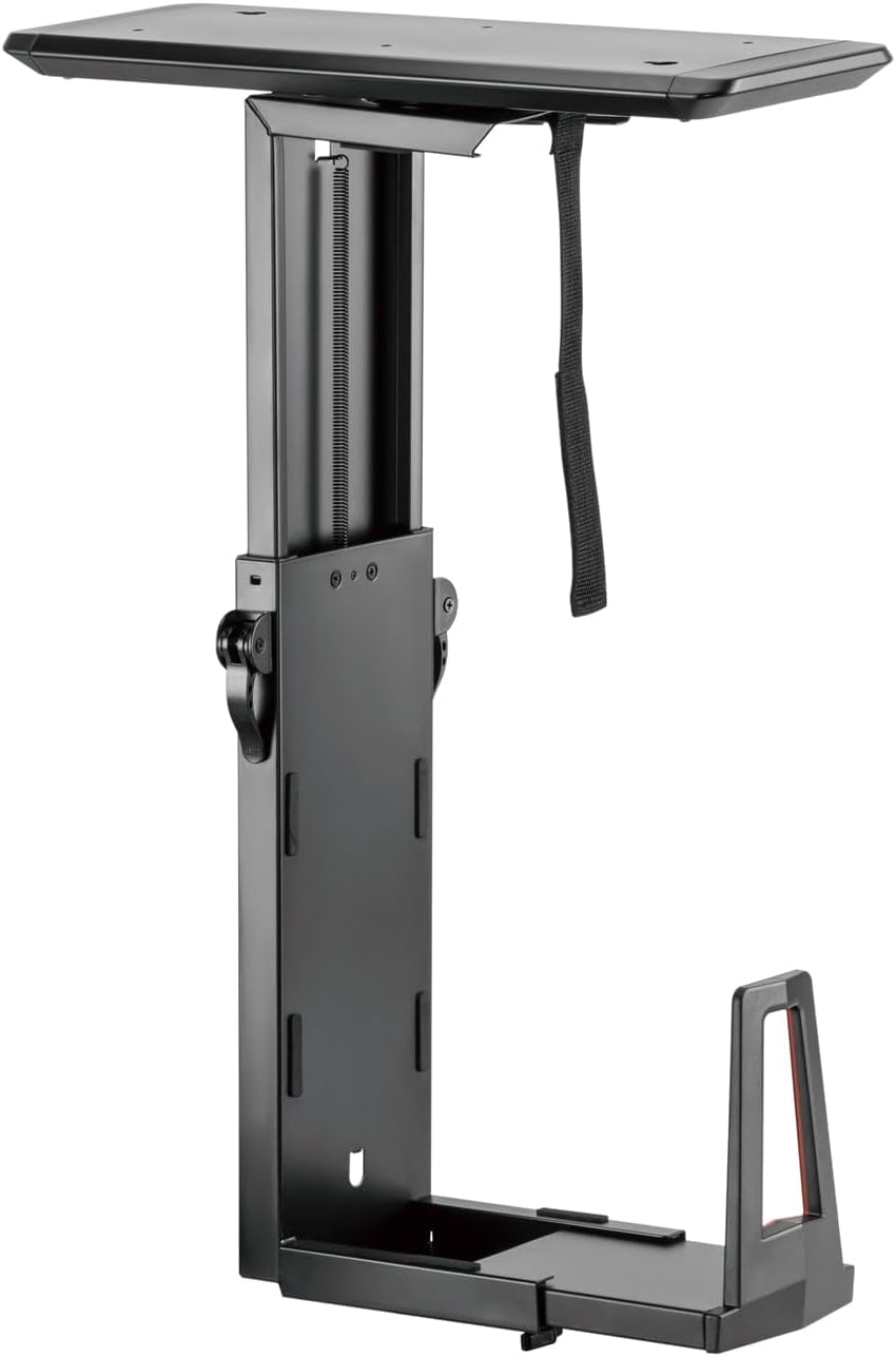 Desky Sliding CPU Mount – Under Desk Adjustable PC Holder with 360° Swivel & Slide Track, Fits Most Towers, Space-Saving Steel Bracket with Padding for Office or Gaming Setup – Black by Desky