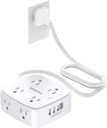 6 Ft Surge Protector Power Strip - YISHU 8 Widely Outlets with 4 USB Ports, 3 Side Outlet Extender with 6 Feet Flat Extension Cord, Ultra Flat Plug, Wall Mount, Desk USB Charging Station, ETL, White by YISHU