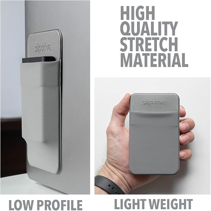 Slipdrive - Portable Hard Drive Sleeve for Laptop - SSD Solid State Drive - Reusable Adhesive - 5” x 3.2” Stick on External Hard Drive Carrying Case - Travel Pocket Pouch (Small, Gray) - Image 6