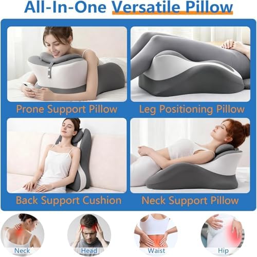 27° Contoured Stomach Lying Pillow, Ergonomic Memory Foam Prone Support Cushion with Adjustable Neck Rest, Washable Removable Cover for Gaming & Bed Relaxation,Black - Image 2