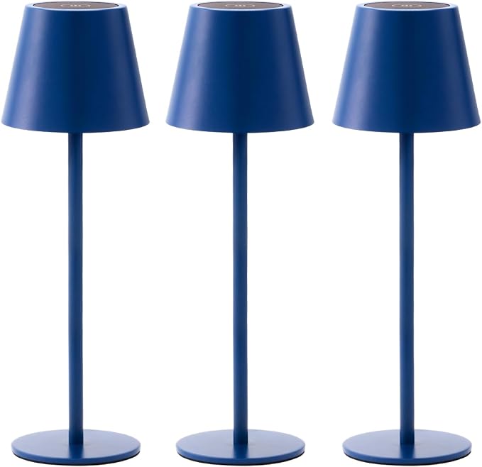 3 Pack Cordless Table Lamp, Portable Battery Operated Lamp with 3 Color Temps and Stepless Dimming, Rechargeable Table Lamp for Dinner, Desk, Cafe, Outdoor (Navy Blue) by Keysays